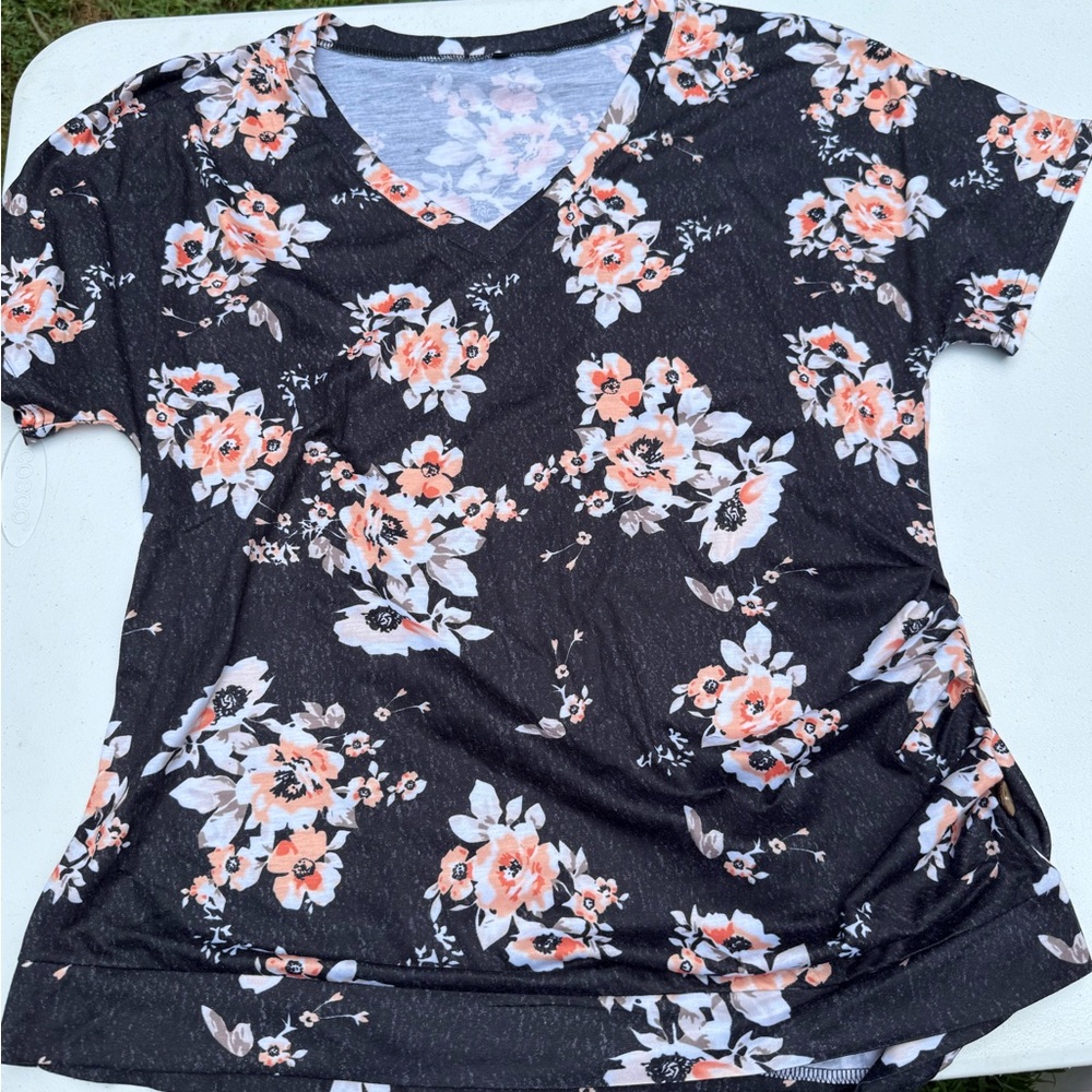 Floral Black and Pink Women's Top